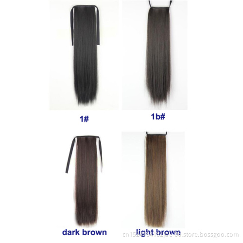 black straight drawstring ponytail hair piece, clip in long straight ponytail hair extension